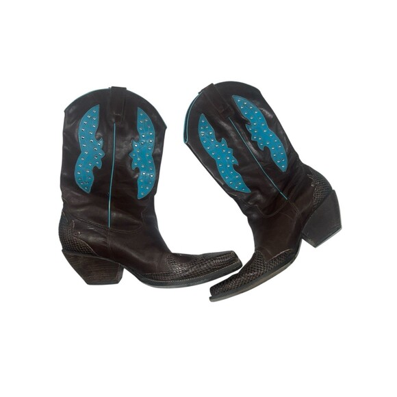 BCBGirls BCB Cowboy Boots Leather & Snake Skin W/ Turquoise Studded Size 10B - Picture 2 of 5